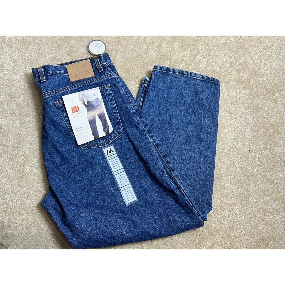 Members Mark RELAXED FIT Men Dark Blue Jeans DURABLE HEAVY WEIGHT DENIM 38X30